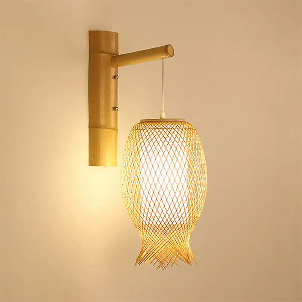Asian style natural bamboo wall sconce – bedroom led wall lamp