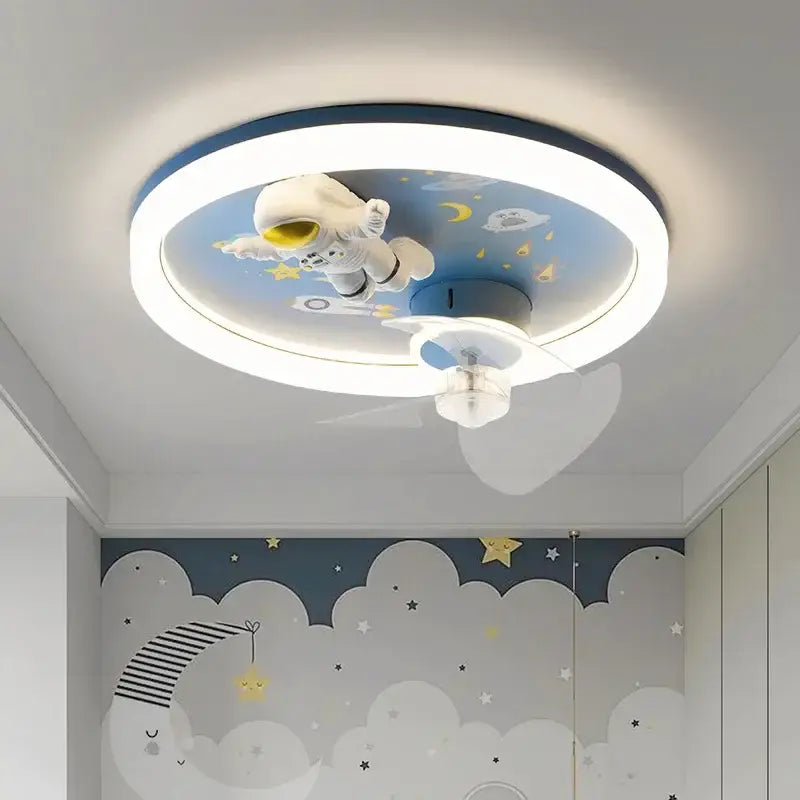 Astronaut blue & yellow ceiling fan light bedroom space fixture