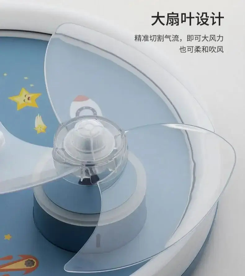 Astronaut blue & yellow ceiling fan light bedroom space fixture