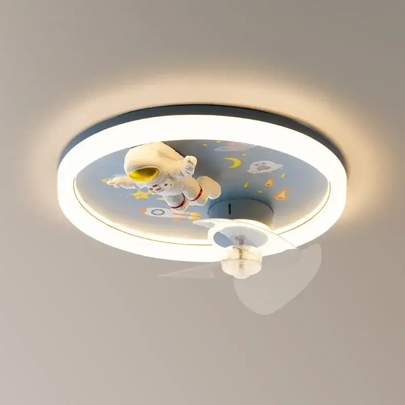 Astronaut blue & yellow ceiling fan light bedroom space fixture