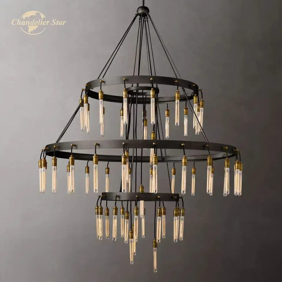 DecorBites™ Axis Black Brass LED Round Chandelier for Living & Dining Room