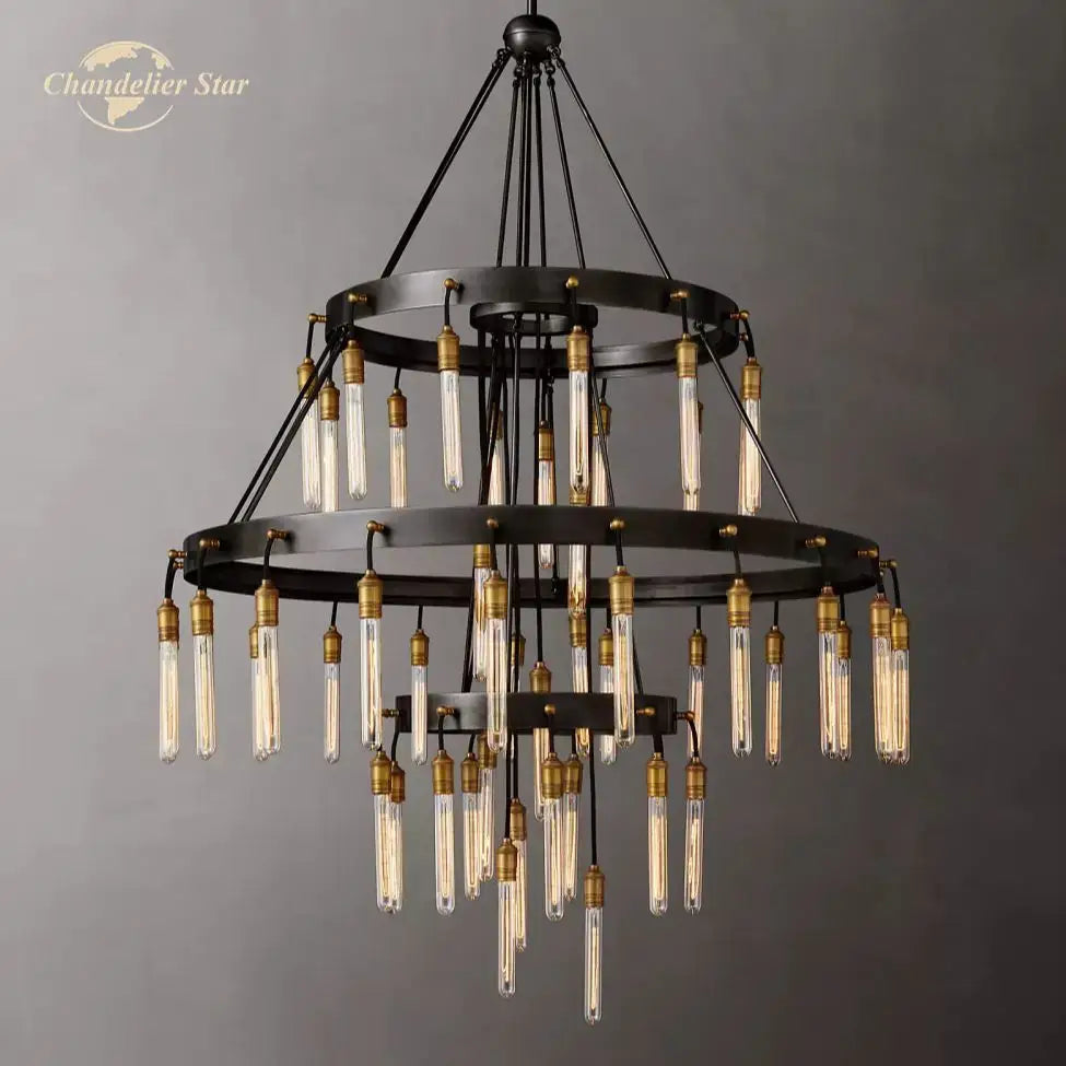 DecorBites™ Axis Black Brass LED Round Chandelier for Living & Dining Room