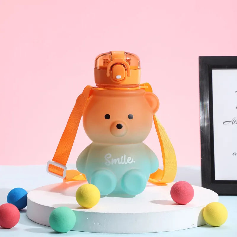 800ML Water Bottle for Kids with Straw Mug Cup Bear Summer Outdoor Sport Plastic Girls School Cute Drinking Cup Bear Water Bottle with Straw and Strap Cute Water Bottles for Kids Drinking Water Bottles Portable Leak Proof