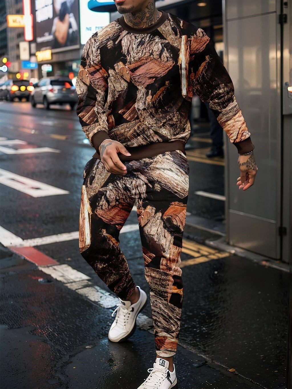 Round Neck Sweater Jungle Camouflage Sportswear Long Sleeve Two-piece Pants