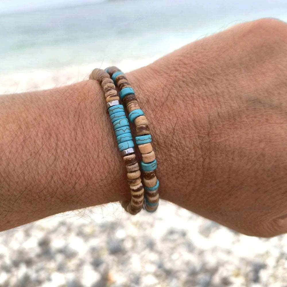 Retro Men's Coconut Wood Multi-Layer Stackable Bracelet Set
