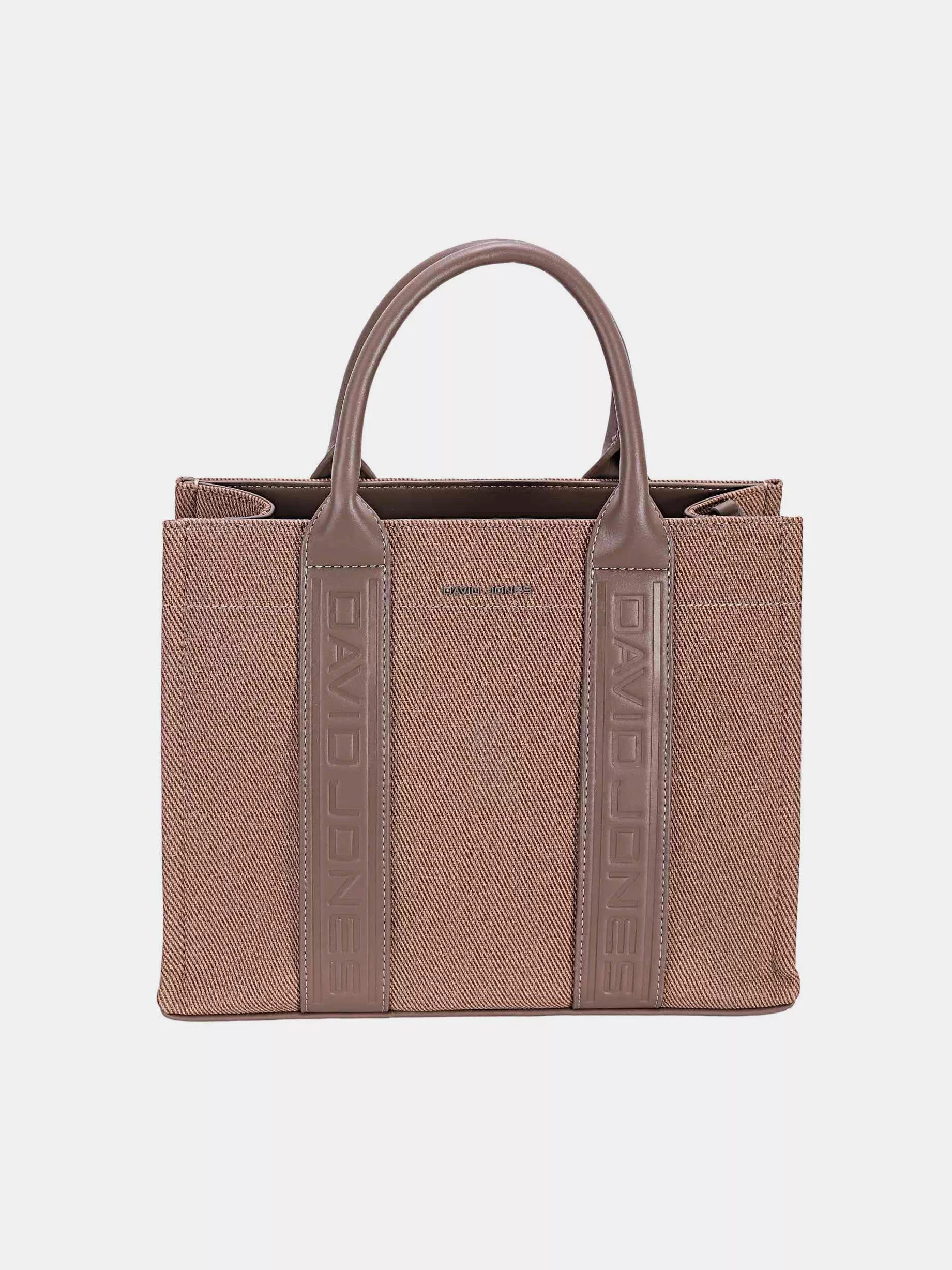 David Jones Canvas Tote Handbag with Contrast Leather Handles