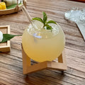 Ball shape coffee juice cocktail glass with straw dining room decor