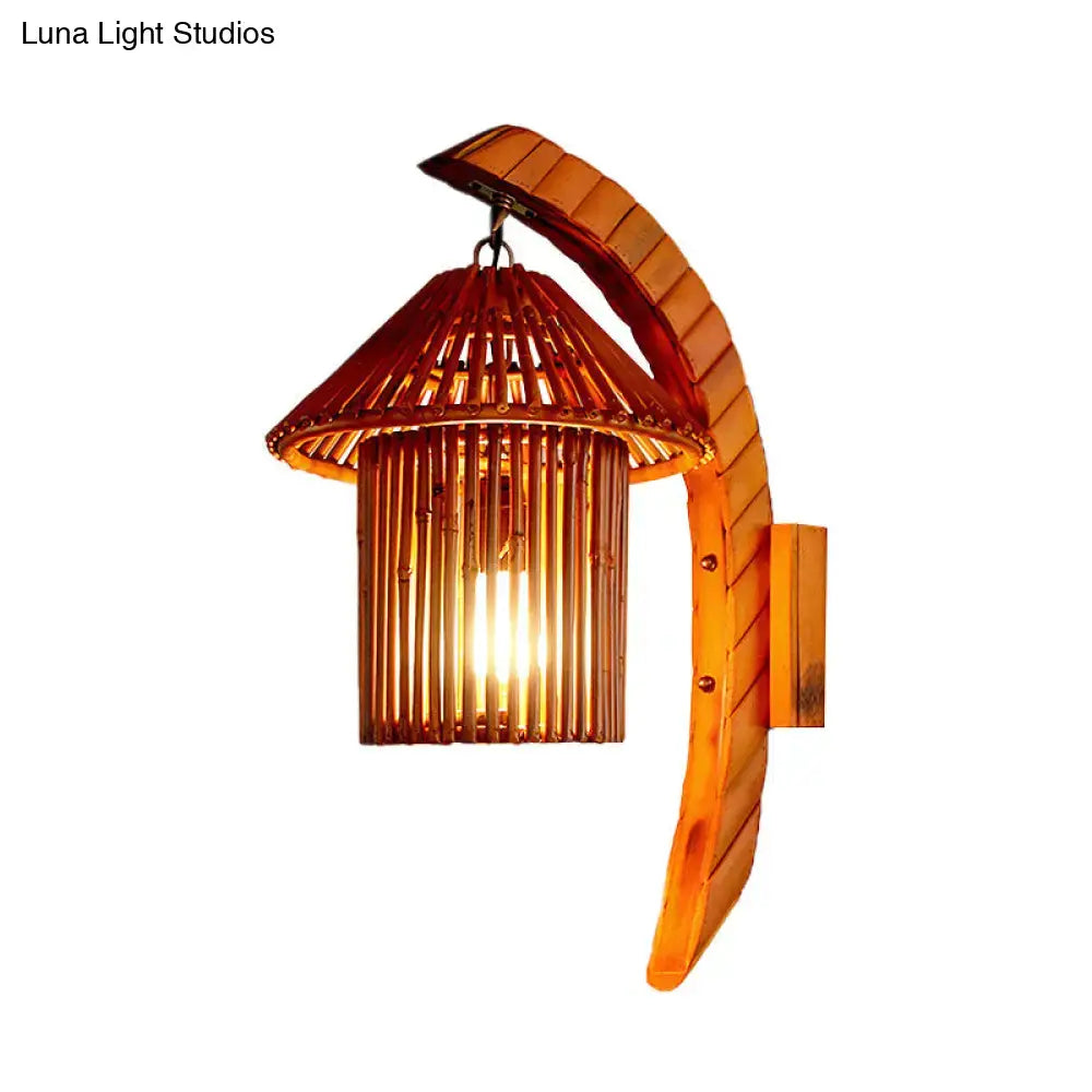 DecorBites™ Bamboo Country House Wall Sconce with Arc Arm - Brown