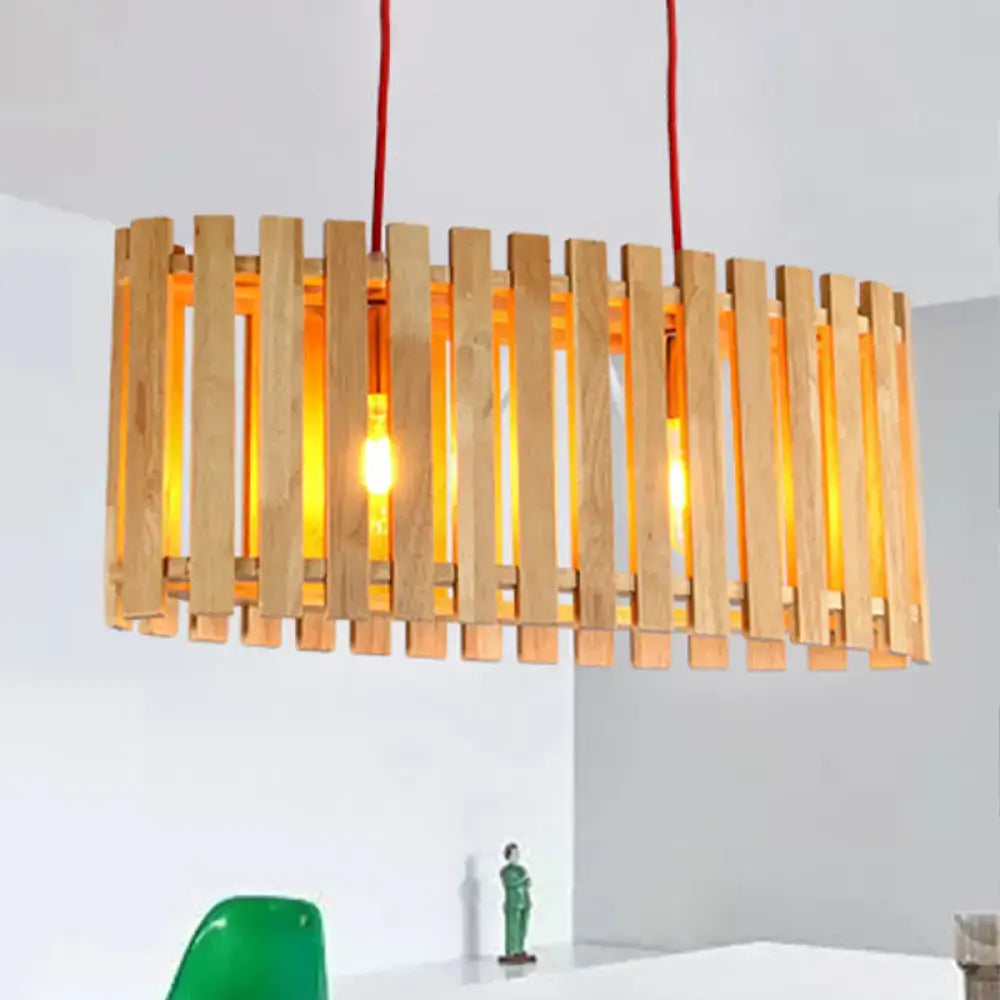 DecorBites™ Stylish Bamboo Linear Island Lighting - Oval Shade Wood Pendant Lamp for Dining Table
