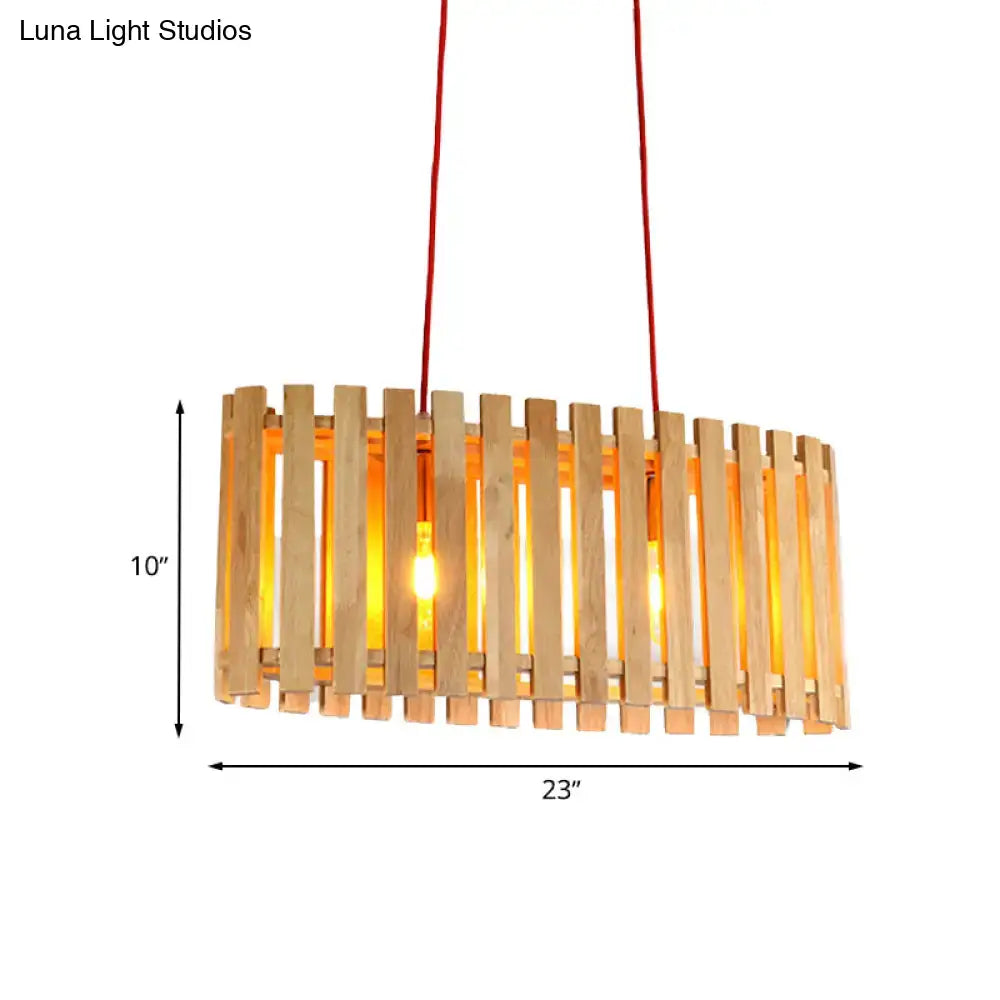 DecorBites™ Stylish Bamboo Linear Island Lighting - Oval Shade Wood Pendant Lamp for Dining Table