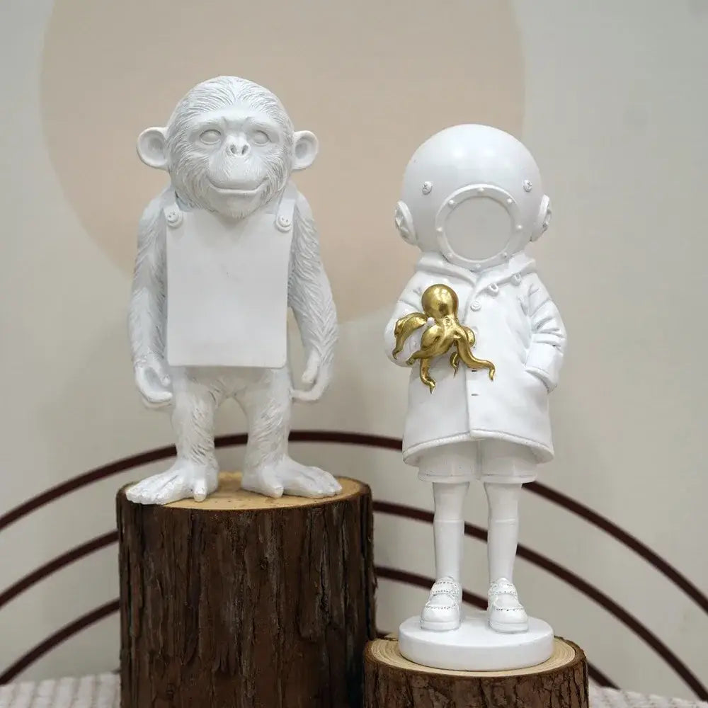 DecorBites™ Banksy Sculpture Collection: Flower Thrower & Balloon Girl Figurines for Home & Office