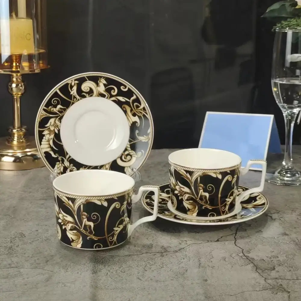 Baroque black & gold porcelain tea set – kitchen black unicorn series