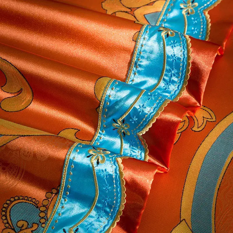 Baroque orchid & gold 200s embroidery cotton bedding set bedroom