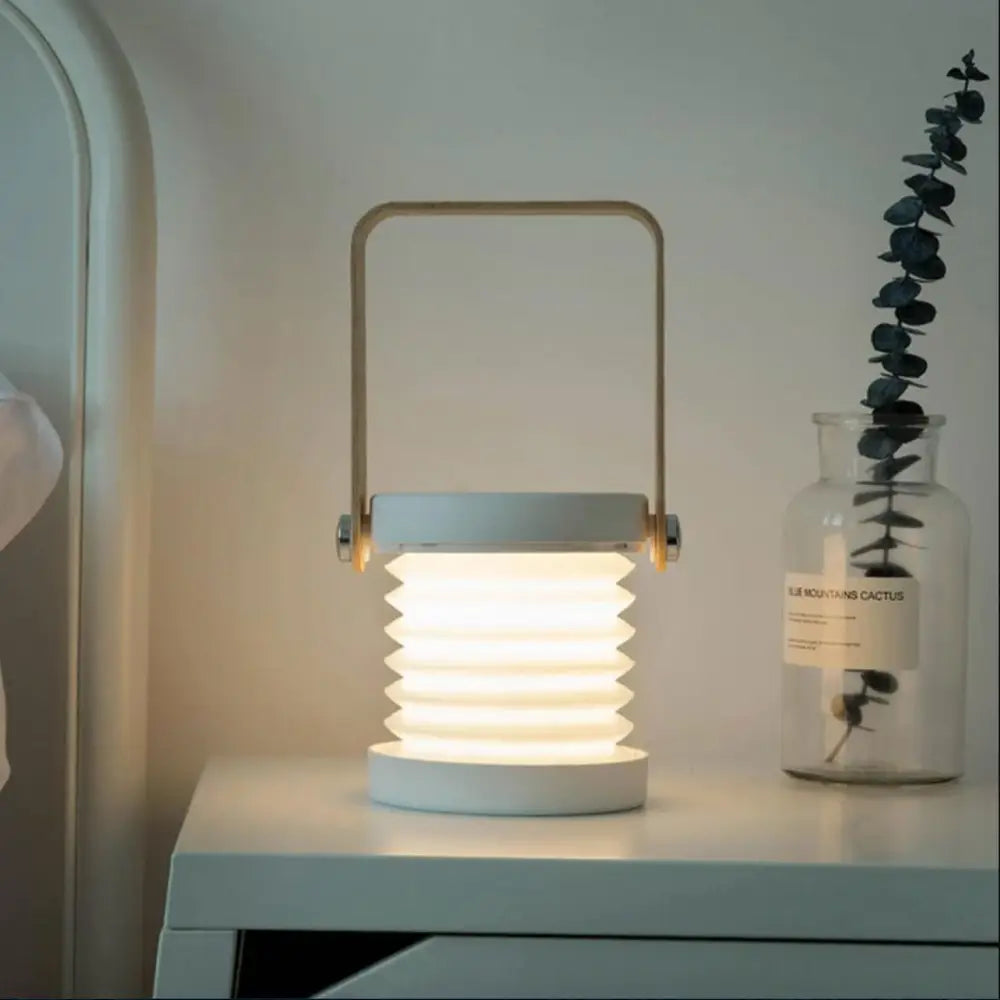 Minimalist white & wood led wall sconce lantern bedroom light