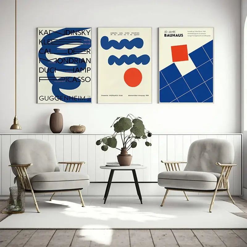 Bauhaus geometric canvas art black & white living room print