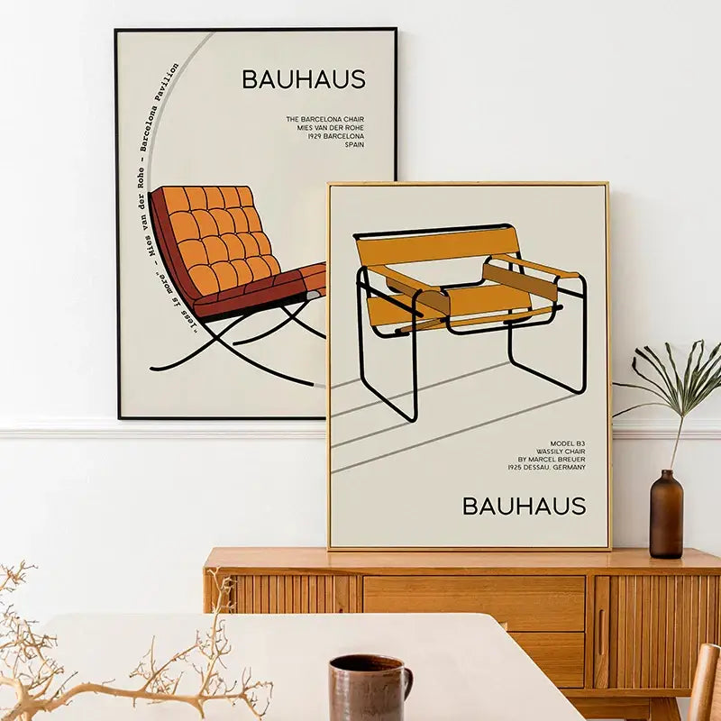 Bauhaus geometric orange exhibition posters canvas living room art