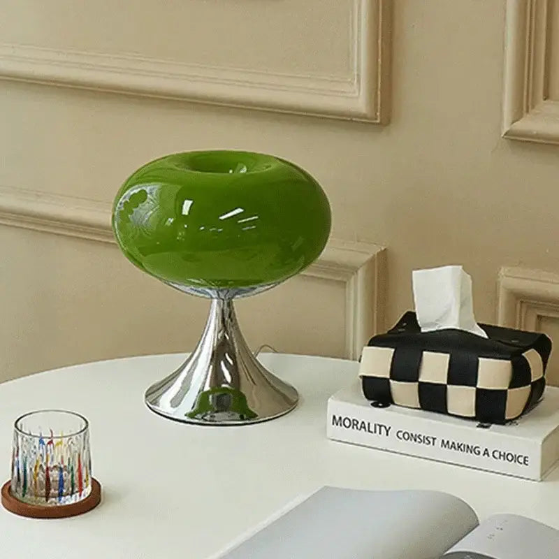 Bauhaus green glass led table lamp for living room chrome base