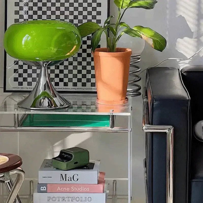 Bauhaus green glass led table lamp for living room chrome base