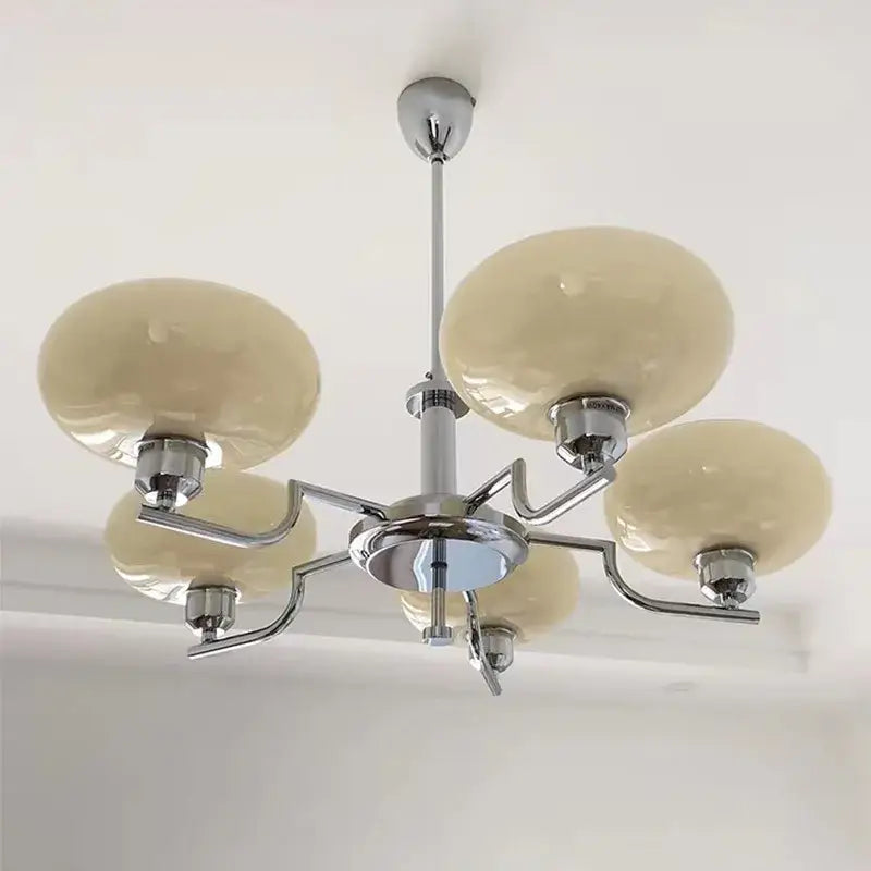 Bauhaus medieval chandelier chrome & frosted glass living room light