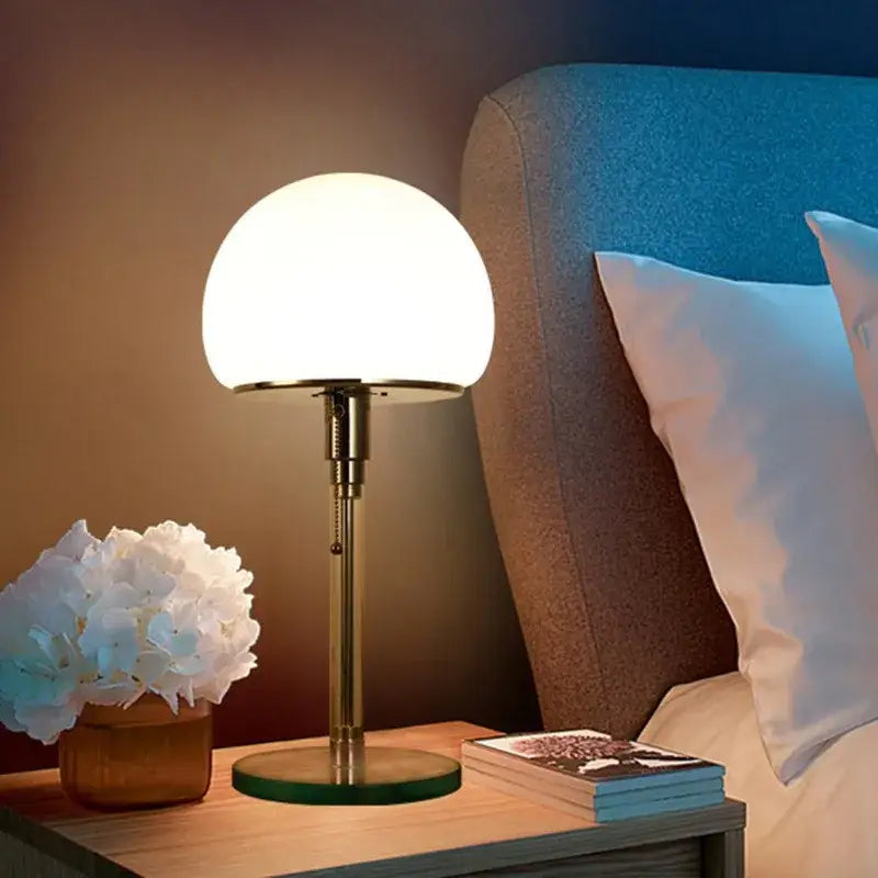 Bauhaus mushroom table lamp in chrome and white glass for bedroom