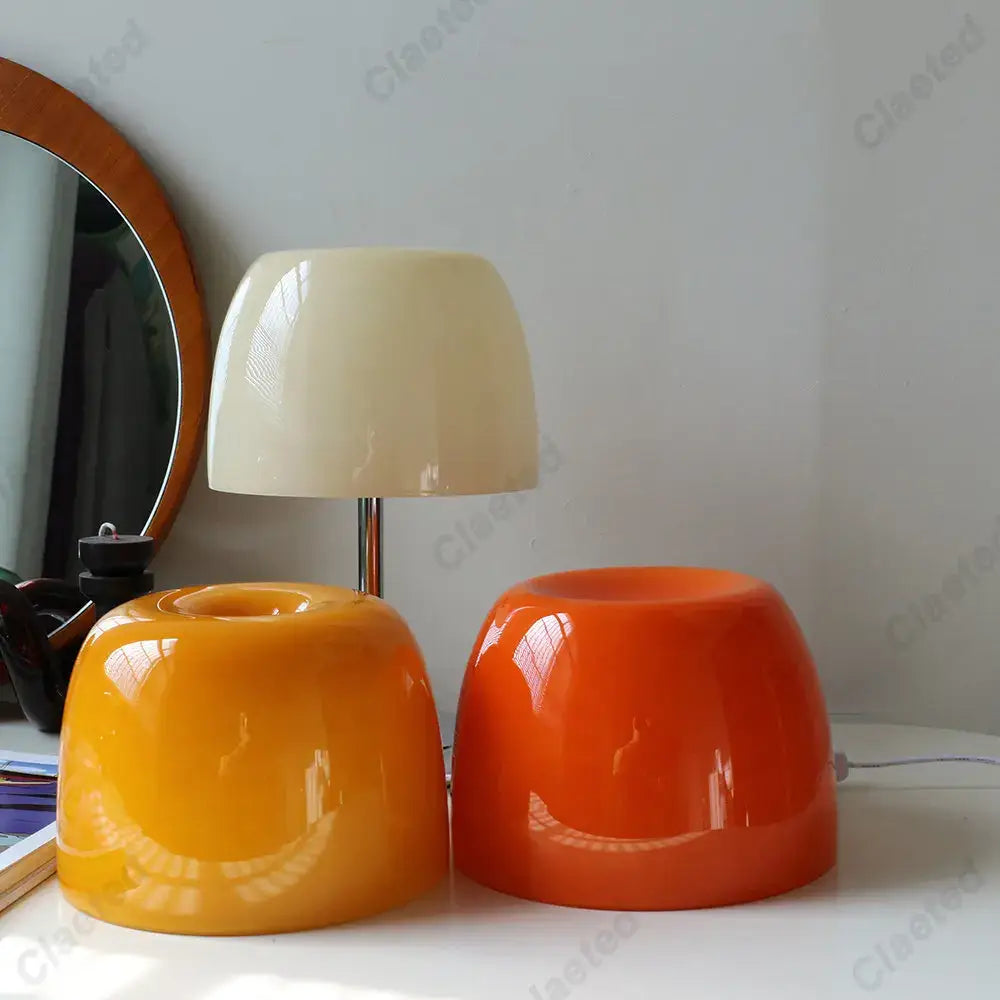 Bauhaus orange glass retro table lamp for bedroom chrome base