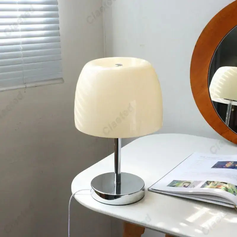 Bauhaus orange glass retro table lamp for bedroom chrome base