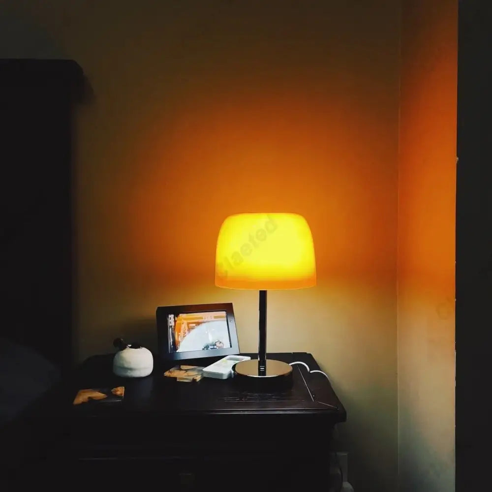 Bauhaus orange glass retro table lamp for bedroom chrome base