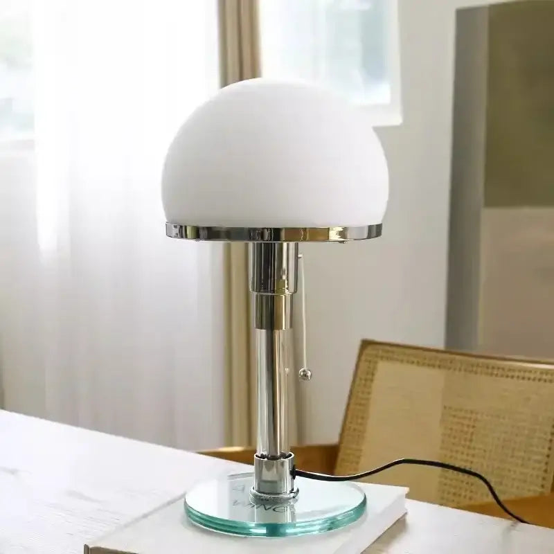 Bauhaus teal and white glass ball desk lamp bedroom chrome finish
