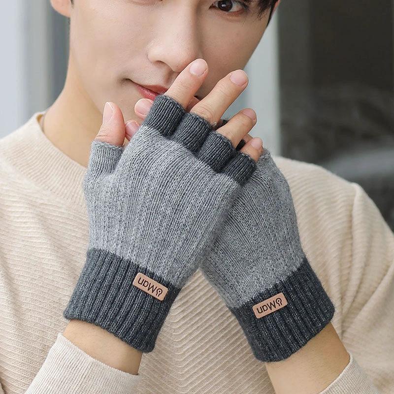 Men's Thick Knitted Half Finger Gloves