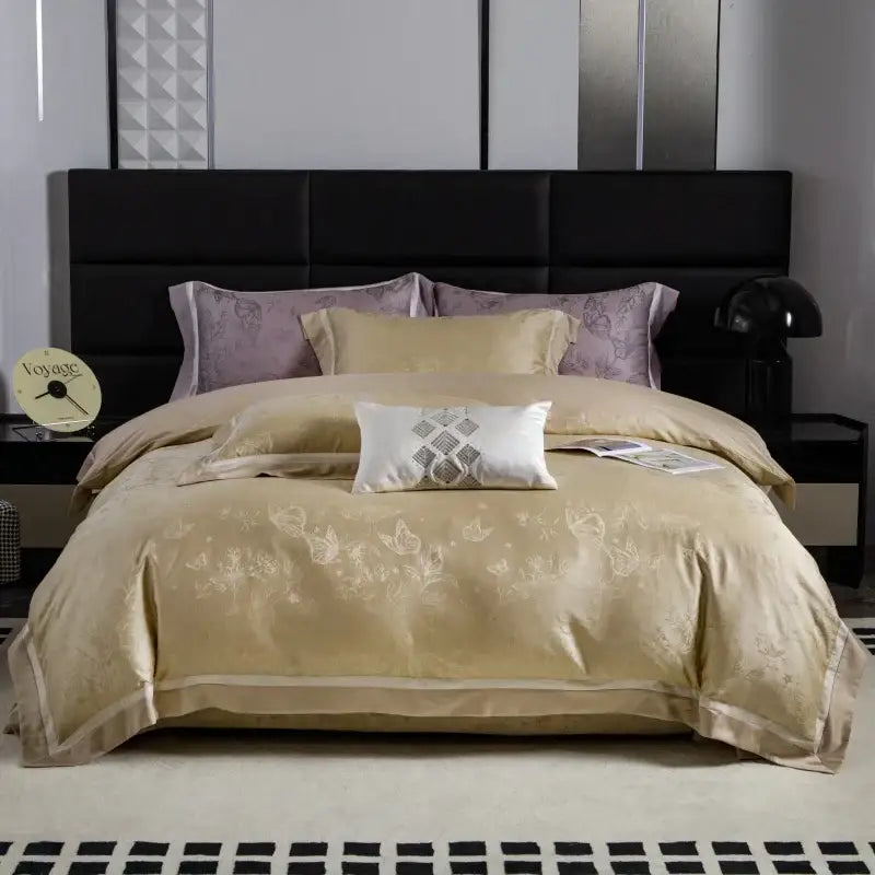 Beige and gold butterfly lyocell cotton bedding set bedroom