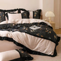 Beige & black leaf ice rayon summer bedding set bedroom duvet set