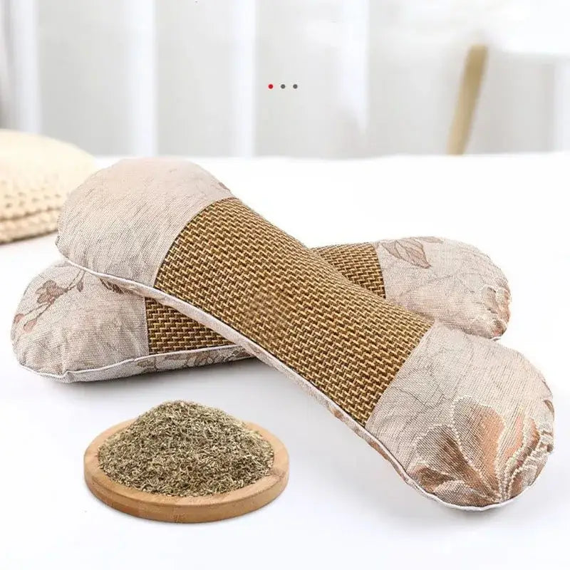 Beige & brown floral woven cooling neck pillow bedroom support