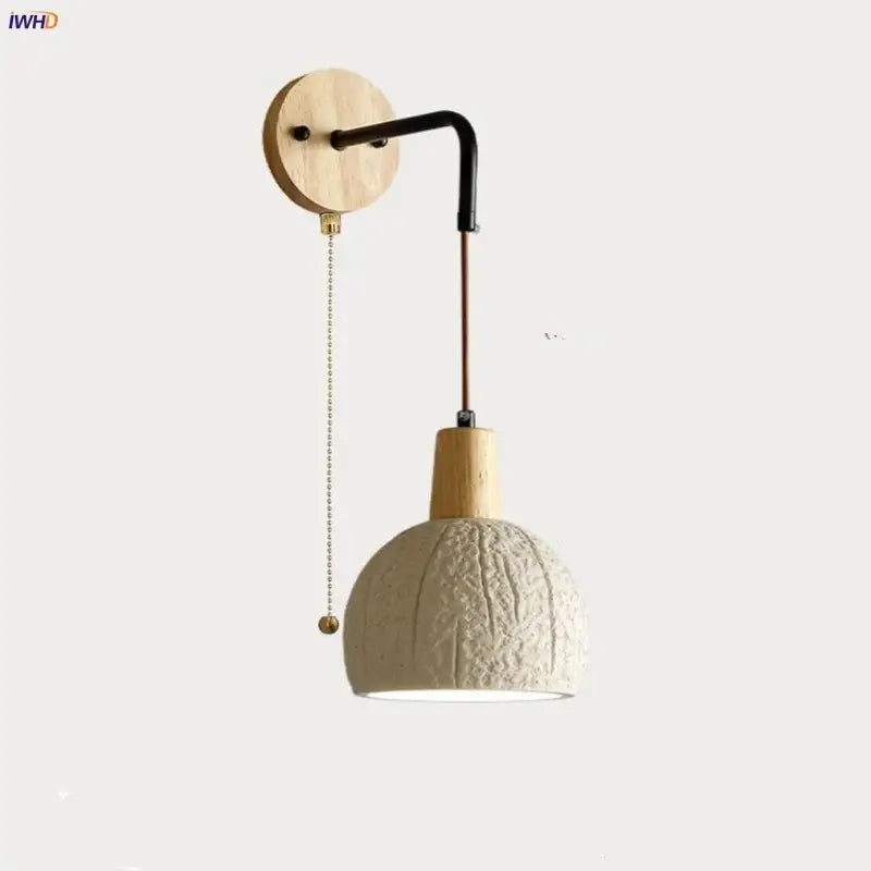 Beige cement shade wood wall sconce for bedroom decor