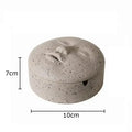 Beige ceramic human face character ashtray with lid office decor