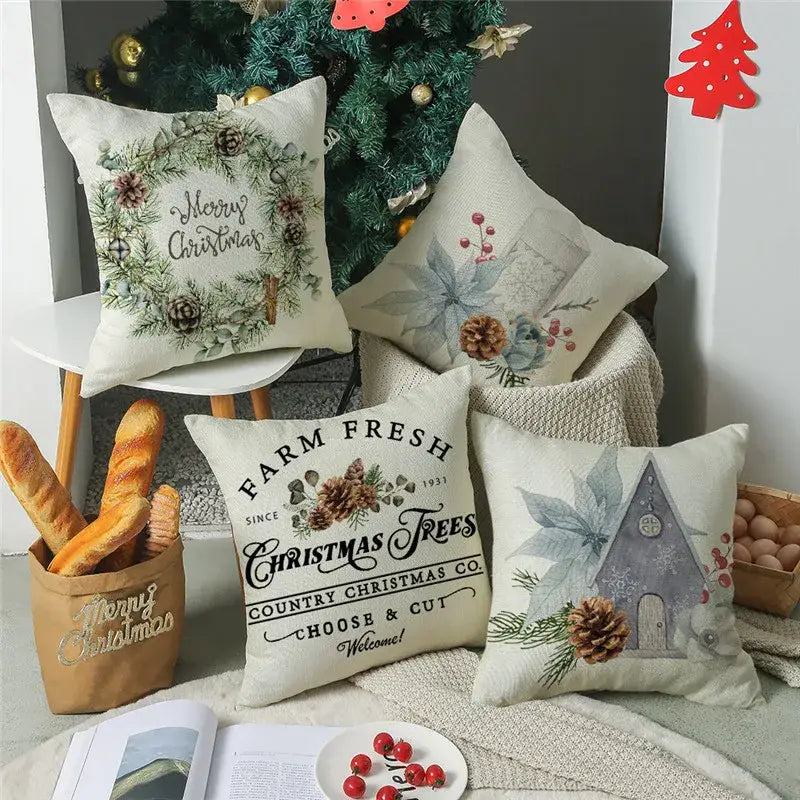 DecorBites™ Cartoon Birds Christmas Pillowcase 45X45cm - Linen Sofa Cushion Cover