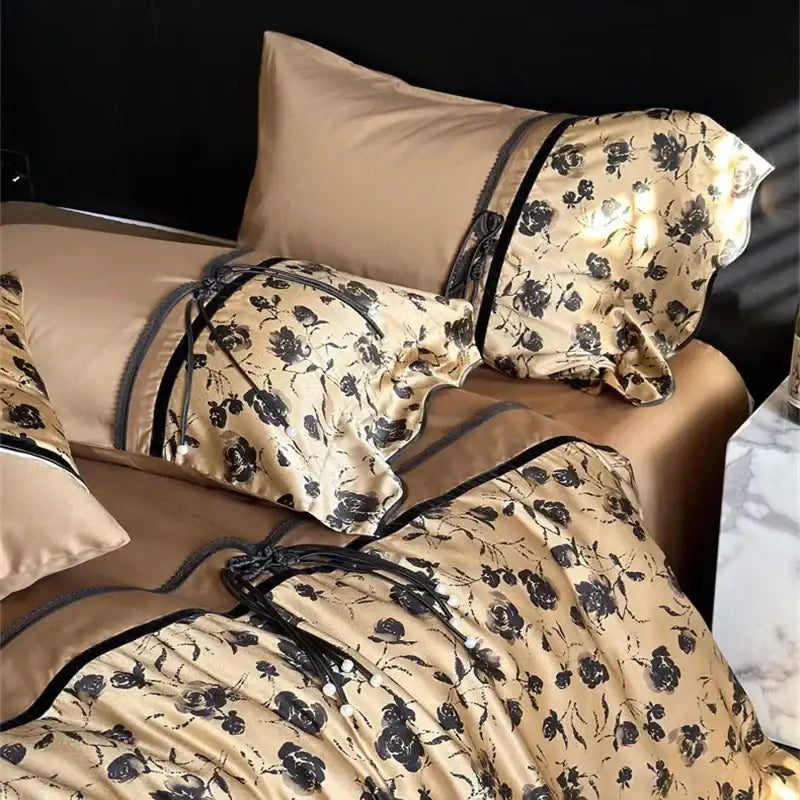 Beige floral satin cotton patchwork bedding set bedroom linens