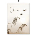 Beige flower grass bird canvas print living room wall art