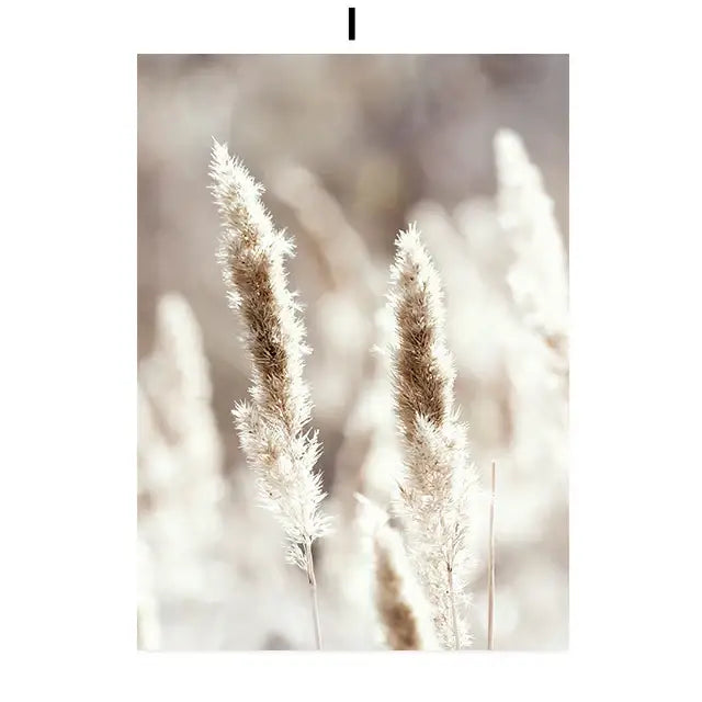 Beige flower grass bird canvas print living room wall art