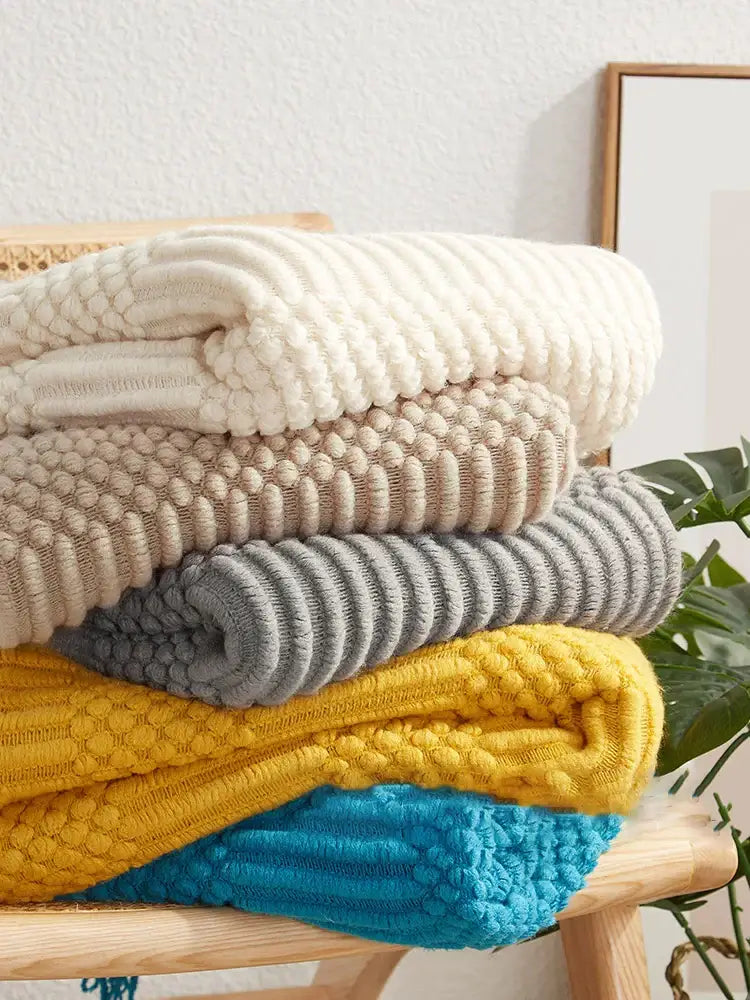DecorBites™ 3D Knitted Tassel Blanket: Stylish Home Decor Throw for Sofa & Bed