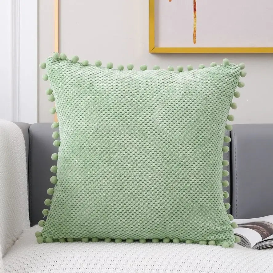 DecorBites™ Beige Pompom Decorative Pillow Cover Set - Premium Quality Home Sofa Decor