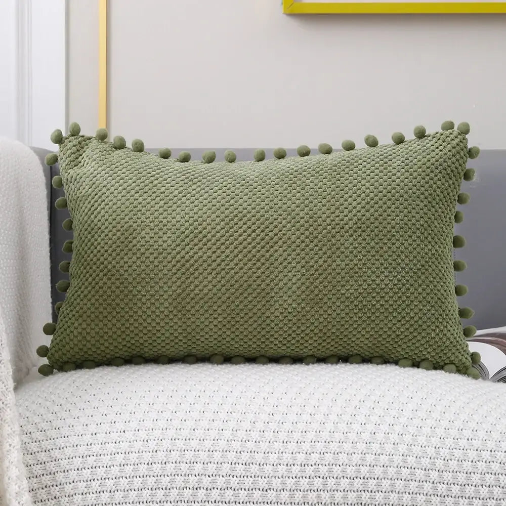 DecorBites™ Beige Pompom Decorative Pillow Cover Set - Premium Quality Home Sofa Decor