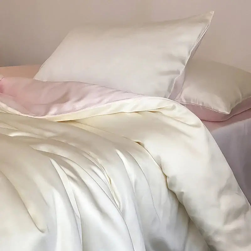 Beige & light blue ice silky solid bedding set bedroom duvet cover