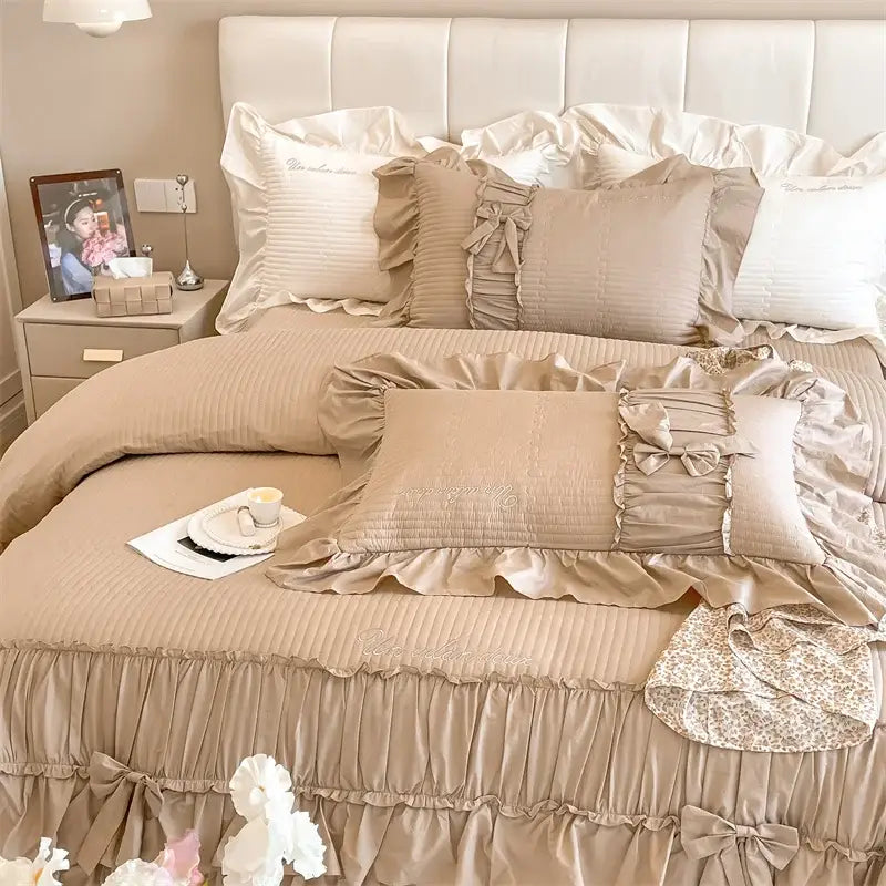 DecorBites™ Cake Layers Cotton Duvet Set: Ruffles, Bedspread, Sheet, Pillowcases