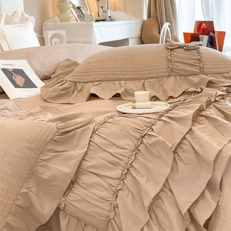 DecorBites™ Cake Layers Cotton Duvet Set: Ruffles, Bedspread, Sheet, Pillowcases