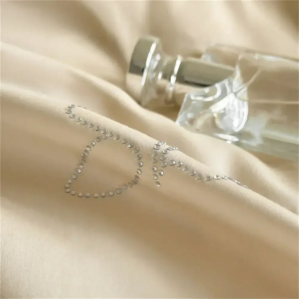Beige & white hot diamond lace bedding set bedroom duvet cover