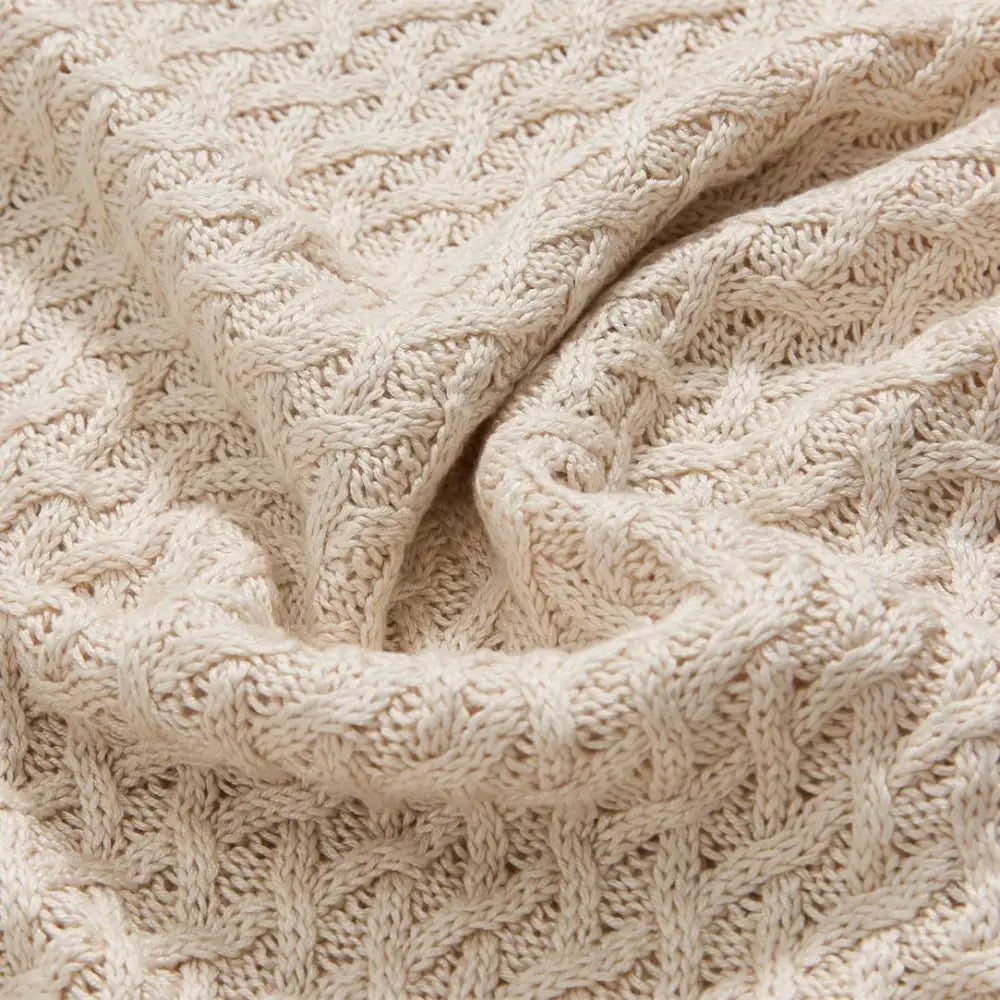 Beige & wine knitted bamboo cool summer air conditioning blanket bedroom