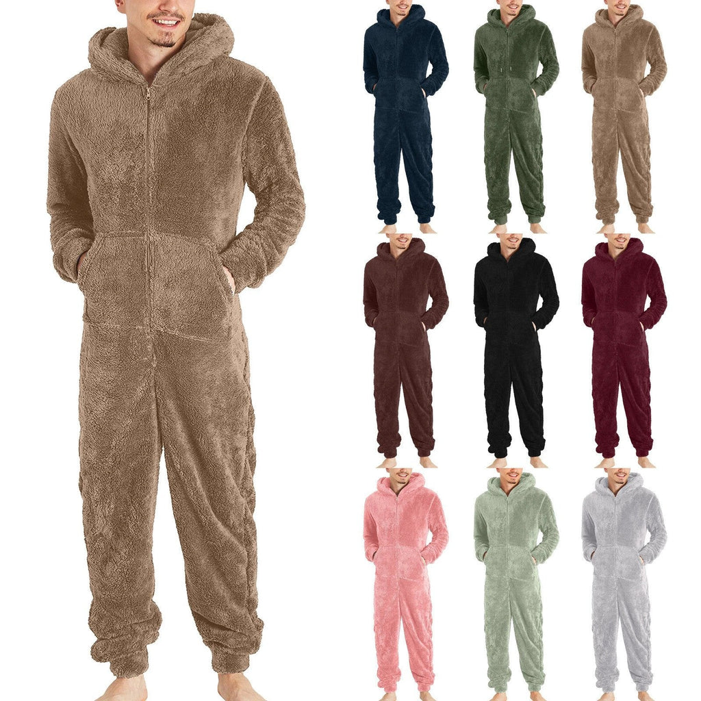 Men's Fashion Zipper Thermal Plush Jumpsuit Pajamas
