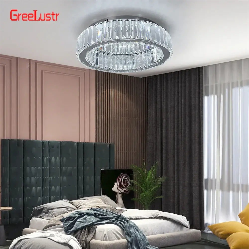 Big crystal round led dimmable chandelier for living room