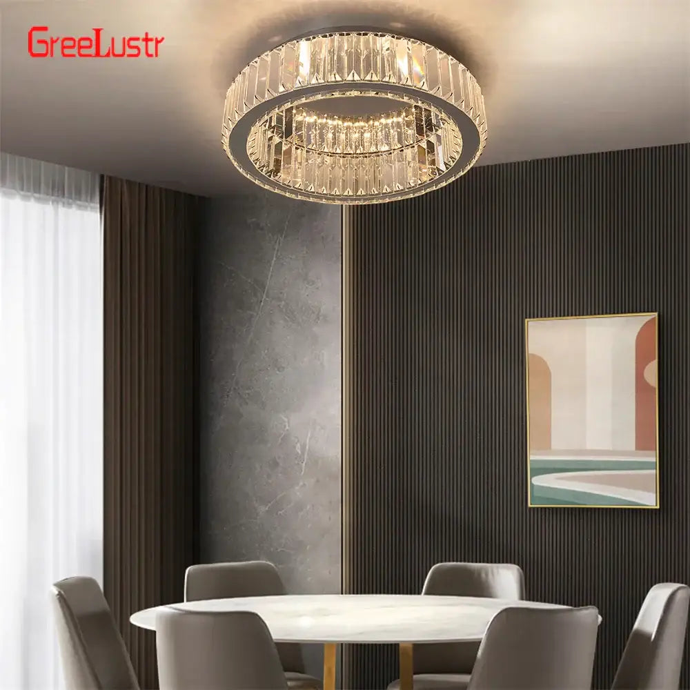Big crystal round led dimmable chandelier for living room