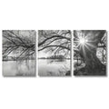 Modern black & white big tree lake sunset canvas – living room wall art
